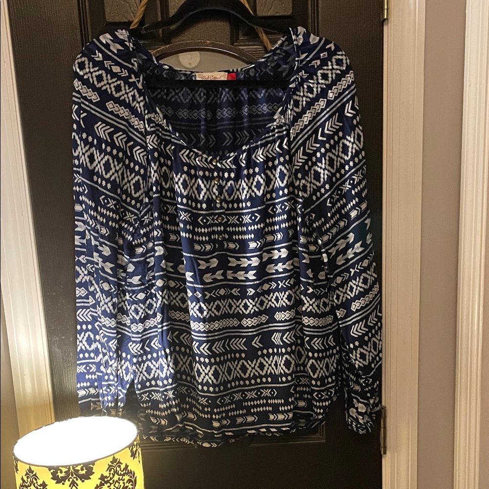 Red Camel Blue and White Patterned Blouse